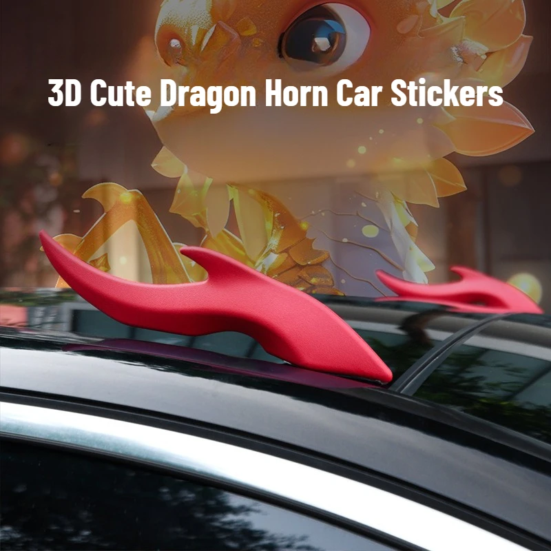 3D Car Stickers - Cute Dragon Horn Decals for Car Roof, Adorable Automotive Exterior Accessories for Personalized Car Decor