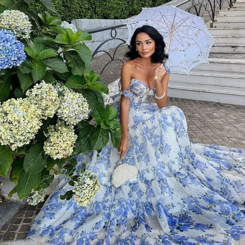 2026 Elegant Sexy V Neck Halter Back Bandage Ruffle Graduation Celebrity Floor Length Dress Women Floral Corset Party Dress