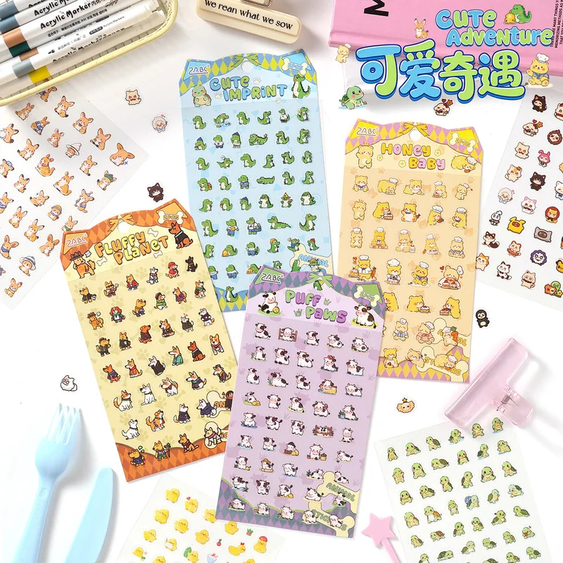 2Pcs Cute Adventure Series PET Stickers Cartoon Animal Food Small Pattern Decals for Journal Scrapbook DIY