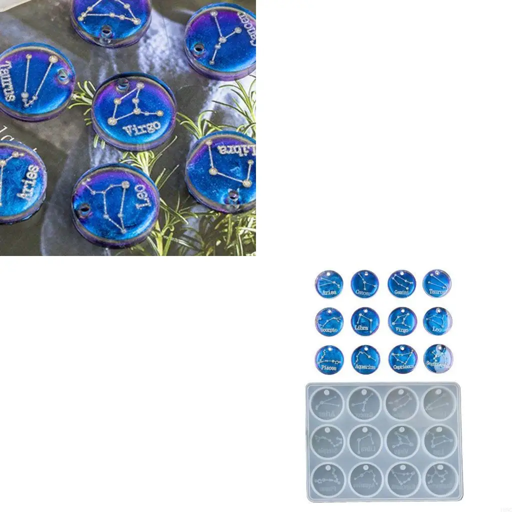 195C UV Crystal Epoxy Resin Mold 12 Constellations Pendant Casting Silicone Mould Handmade DIY Hanging Ornaments Resin Mould