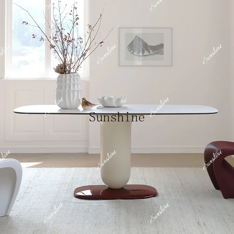 Rock slab rectangular dining table simple household table and chairsP