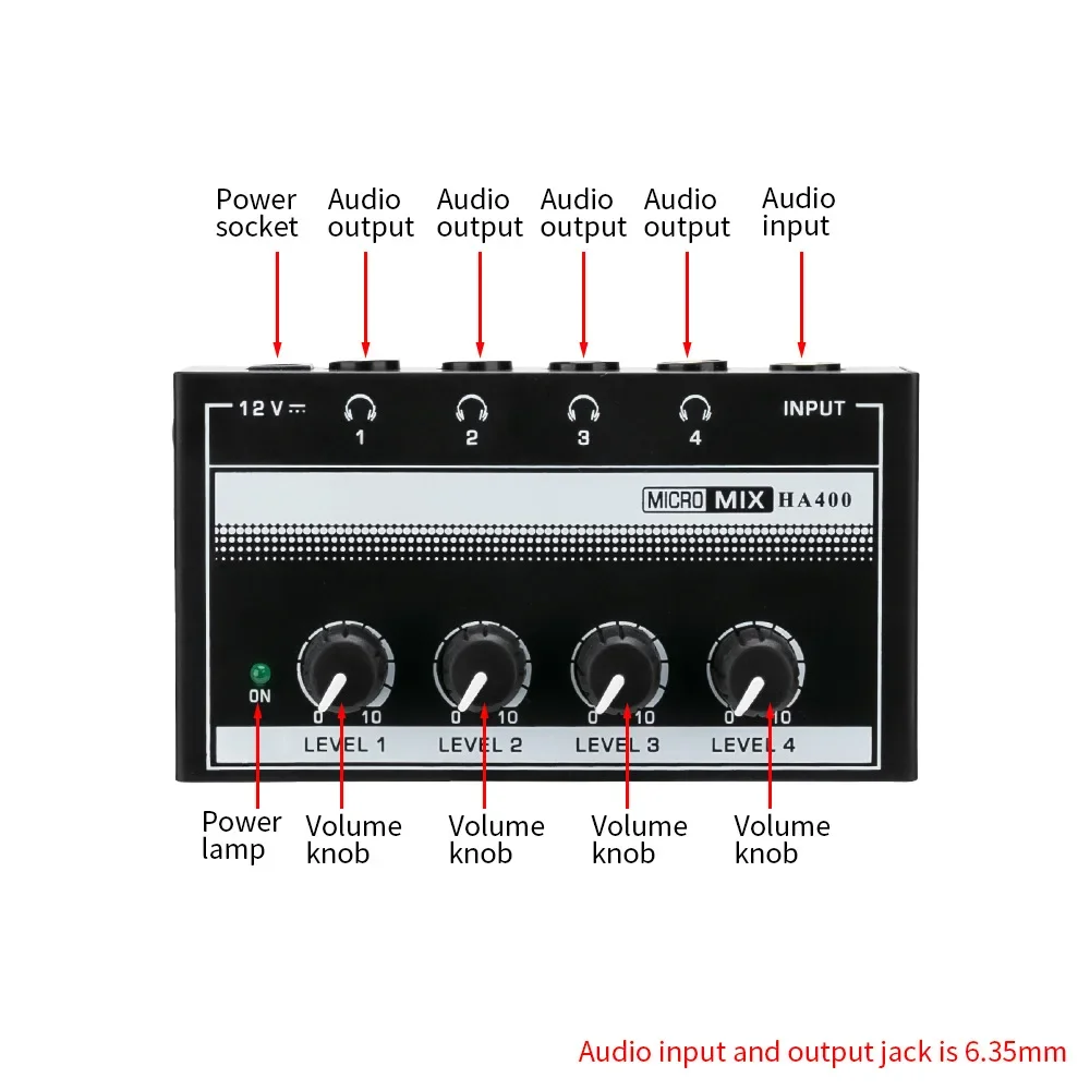 Miniamplificador de auriculares estéreo, 4 canales, ultracompacto