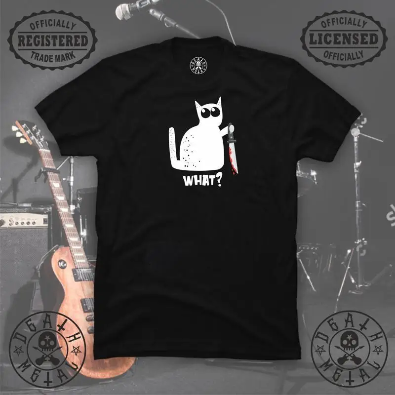 Cat What T Shirt Halloween Clothing Blood Knife Killer Horror Scary Gift Top