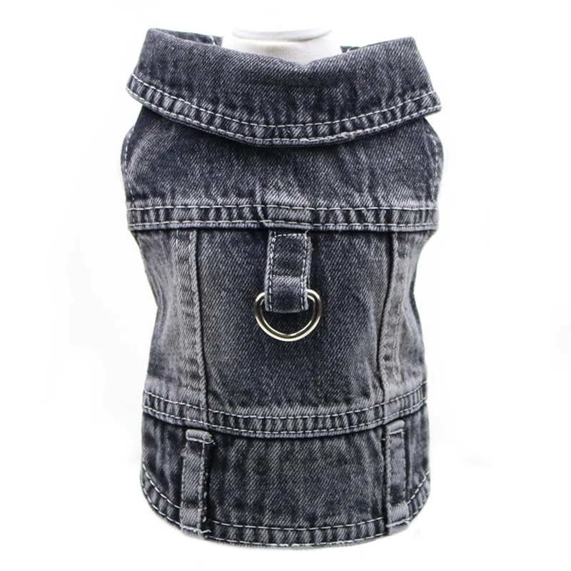 Pet Dog Denim Jacket Dark Wash Sleeveless Towable Jeans Vest Coat for Small Medium Dogs Cat Puppy Spring/Autumn Clothes Apparel