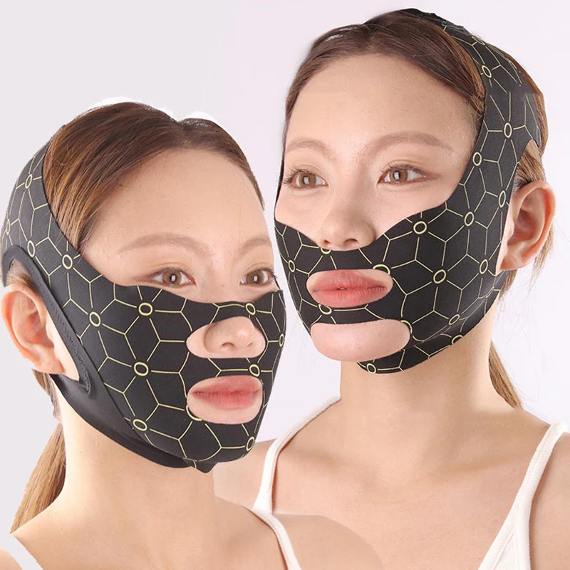 弾性V字型マスクストラップ ダブルプレス フェイススカルプティングマスク 二重あご軽減 フェイススリミングバンデージ フェイスリフトデバイス