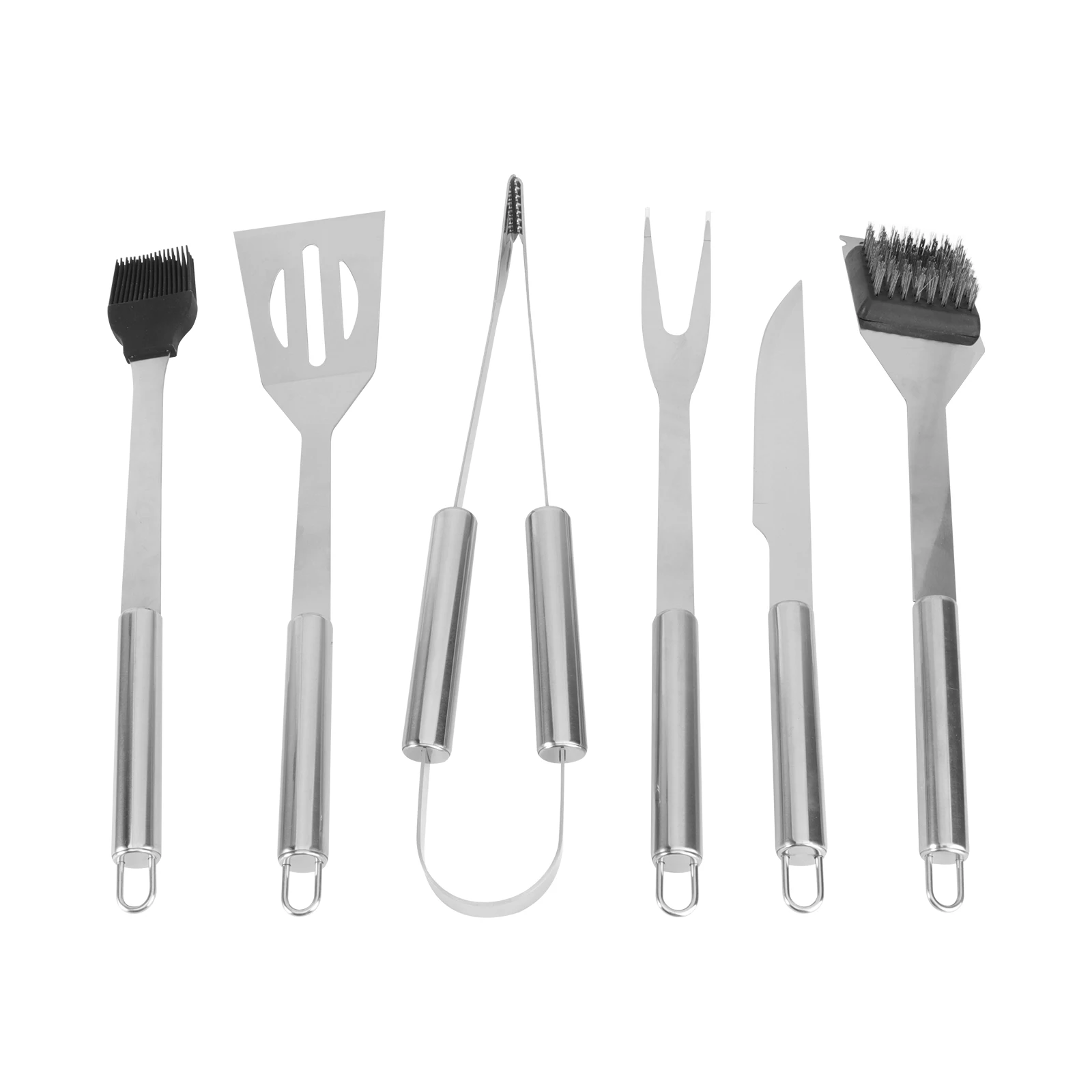 

6 Piece BBQ Tool Set Stainless Steel Elongated H Compact Lightweight Outdoor Camping Picnic Cooking Accessories Portable