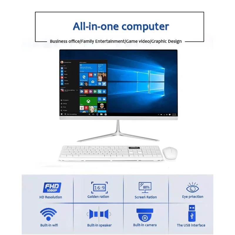 24 inch 1K all-in-one computer (Core 5095, RAM 8/16GB, SSD 128/256/512/1024GB, Windows 11 Pro), white, English keyboard
