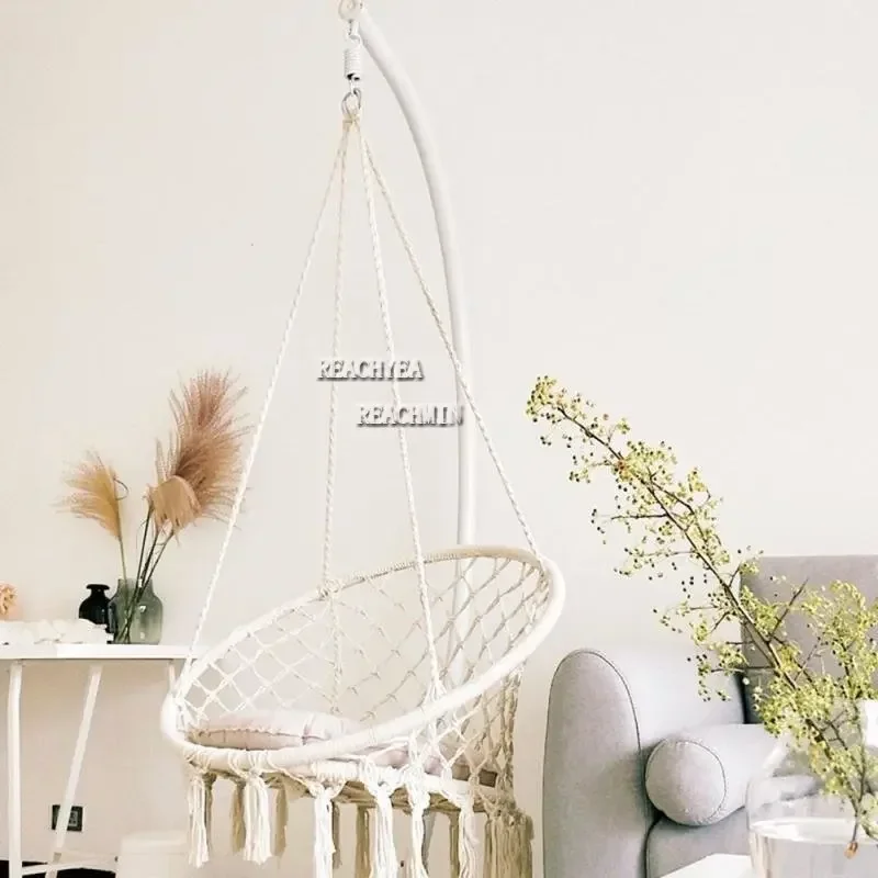 Nordic Handmade Knitted Round Hanging Hammock Outdoor Indoor Dormitory Bedroom Hanging Chair Children Swing Home decoratio