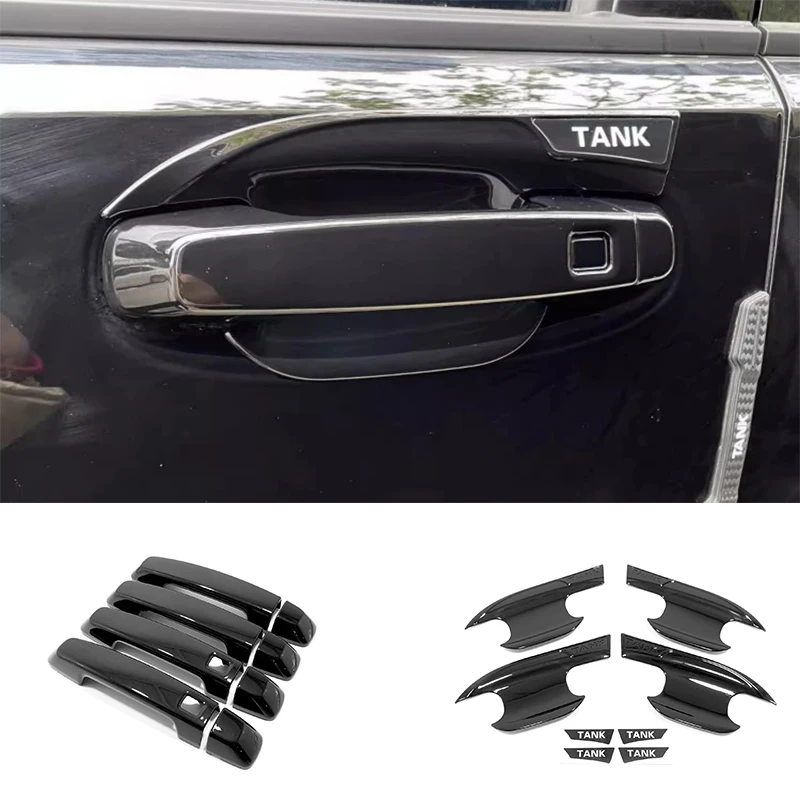 Car Styling Accessories ABS Carbon Fiber/Black Color Door Handle + Door Bowl Cover For Great Wall GWM WEY Tank 700 Hi4-t 2024+