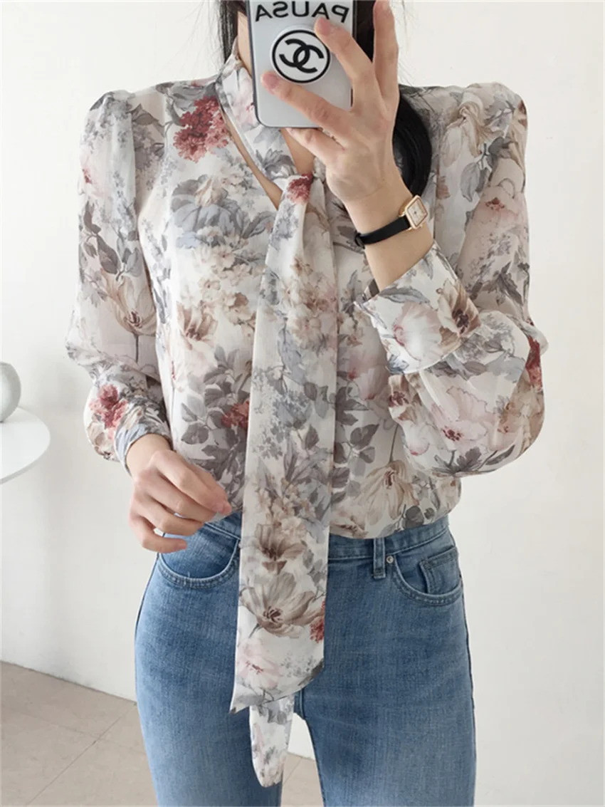 Alien Kitty Florals Work Wear Shirts New Women Daily Loose 2024 Elegant Chiffon All Match Office Lady Spring Printed Gentle