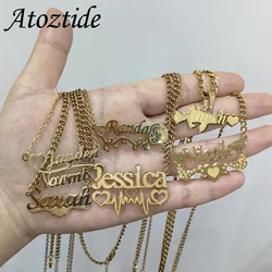 Atoztide-Collar personalizado con nombre para mujer, gargantilla de mariposa, cadena de eslabones, placa de identificación grabada de acero inoxidable, regalos de joyería