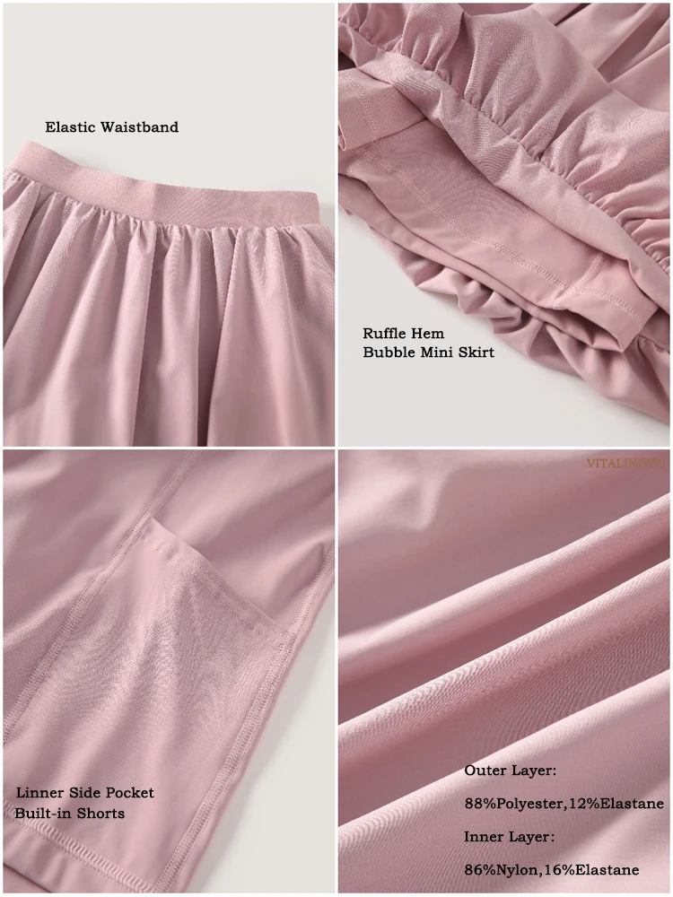 VITALINOVO Damen-Minirock, Skort, fließend, plissiert, hohe Taille, Rüschen, Tennisröcke für Damen, Blasensaum, sportlicher Skater, Golf – Detail 4