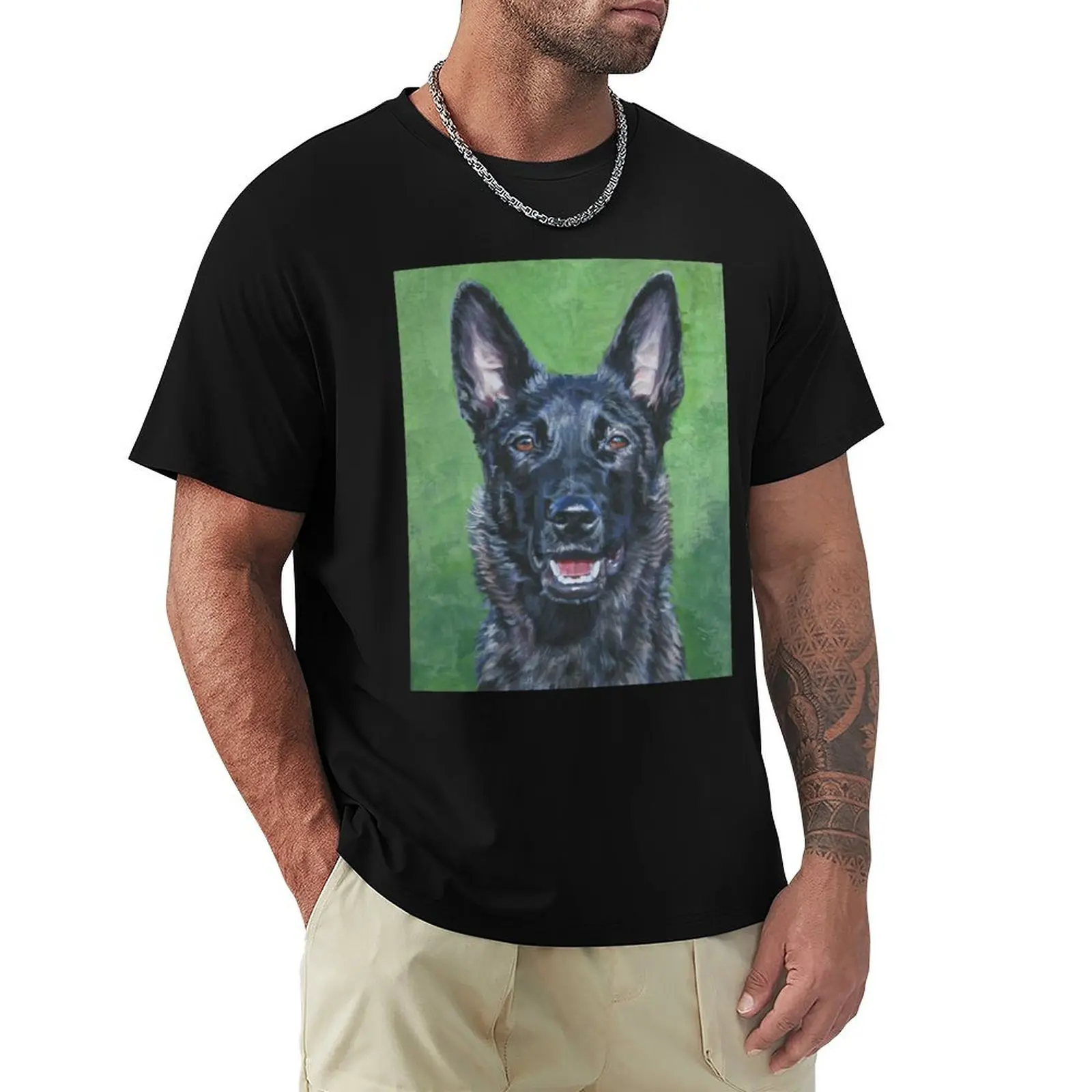 Dutch Shepherd Fine Art Painting T-Shirt Plus Size Outdoor Casual Top