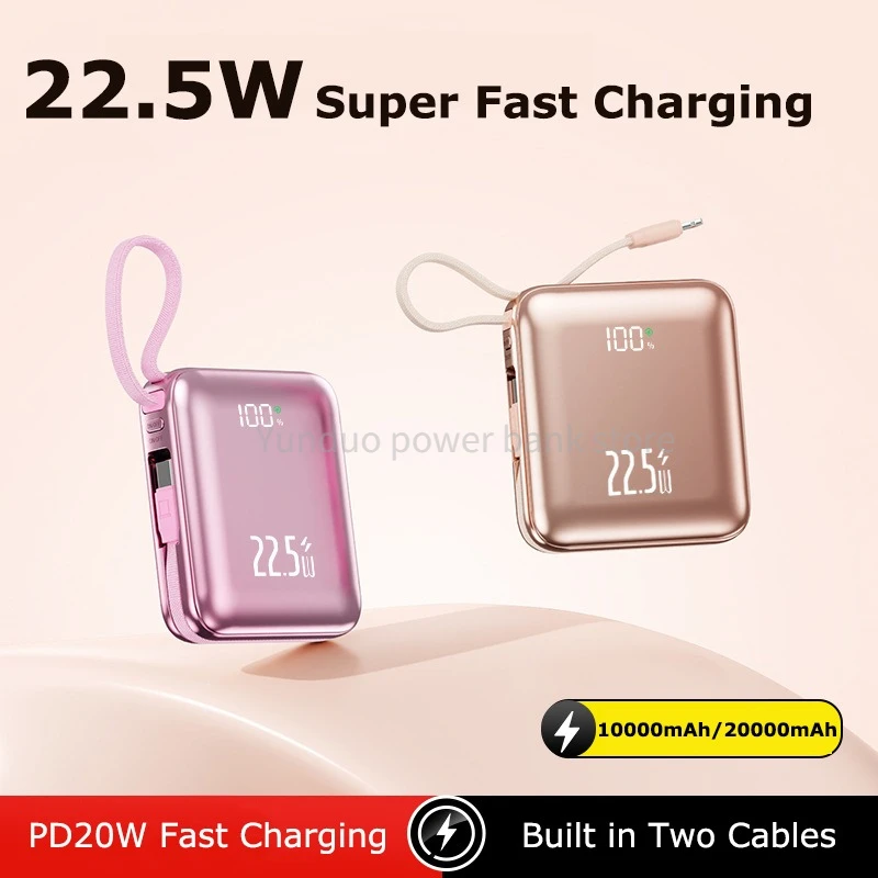 

22.5W Fast Charging Power Bank 20000mAh With USB-C Cable Powerbank For iPhone Samsung Xiaomi Huawei Portable External Battery