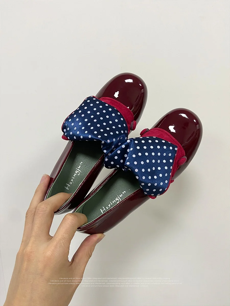 Luyouhua Floral  Knot High Heel Mary Janes Women's Shoes Wine Red Slip-On Retro Footwear round Toe Rubber Outsole