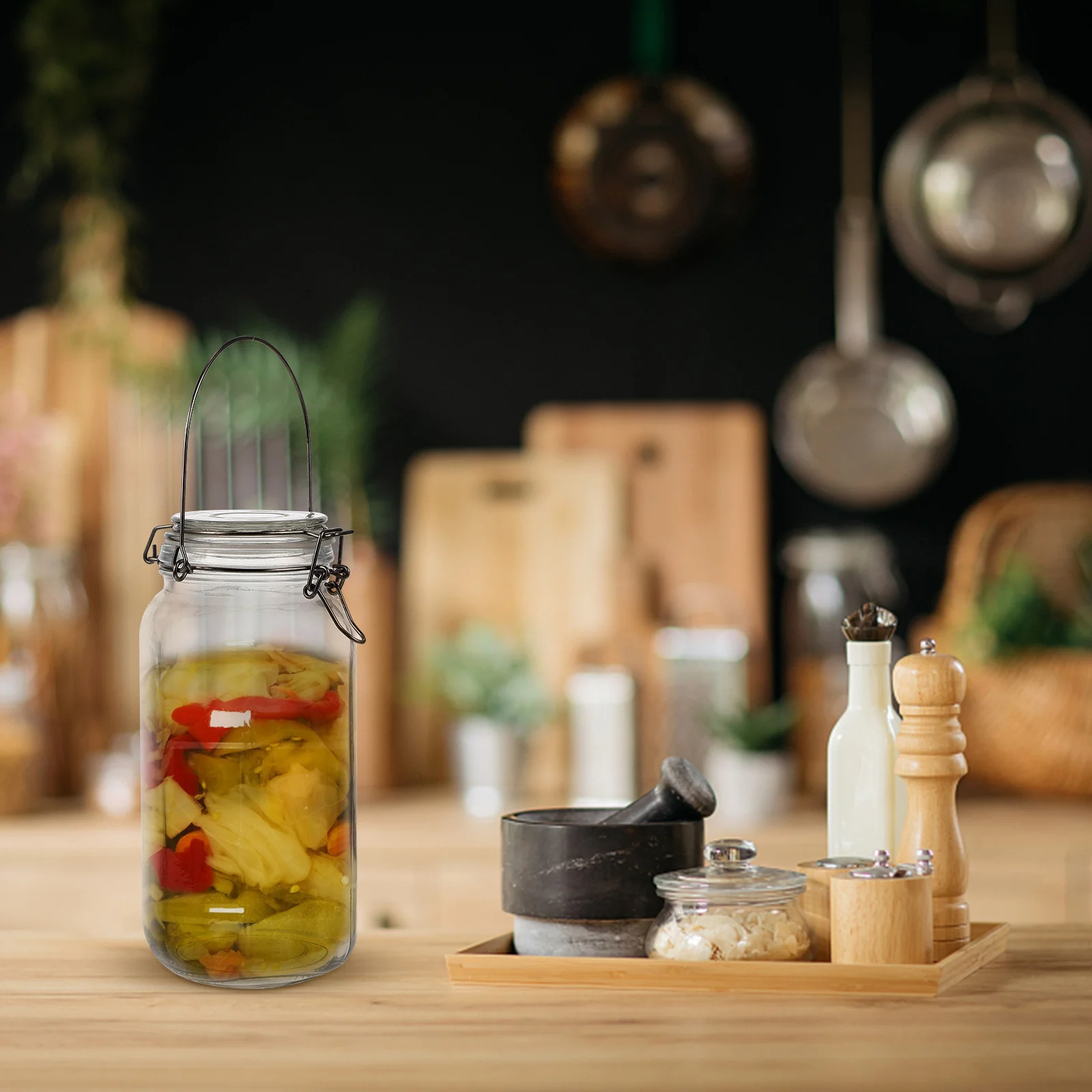 

Glass Airtight Storage Jar Handheld Sealed Pickle Canister Clear Grain Kitchen Food Holder Transparent Grain Jar