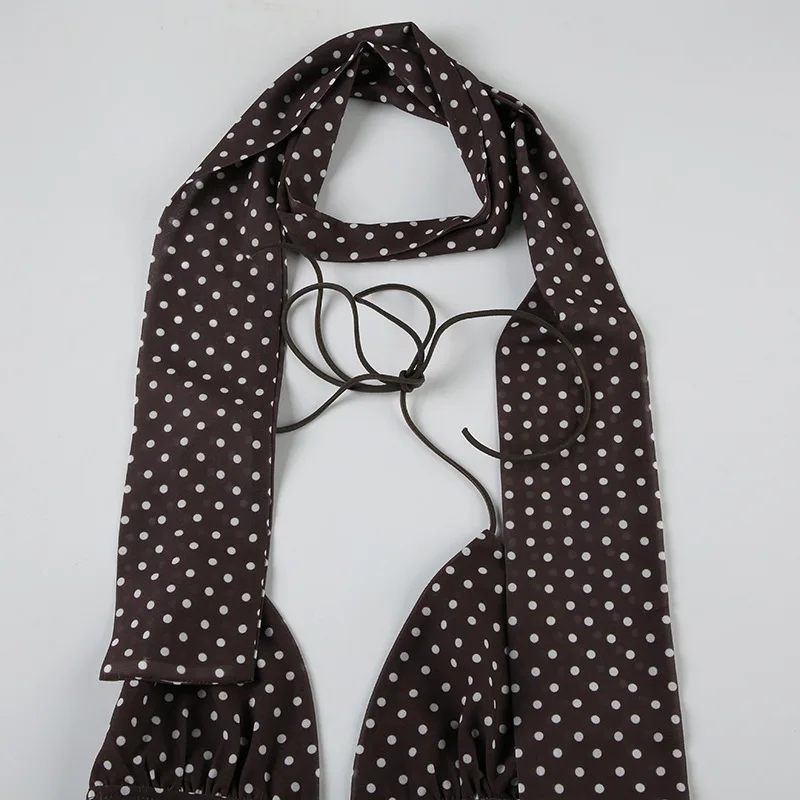 Sommer Y2K Damen Polka Dot Print ärmellose Weste Vintage Camisole mit Spaghettiträger Schal Streetwear Top – Detail 13