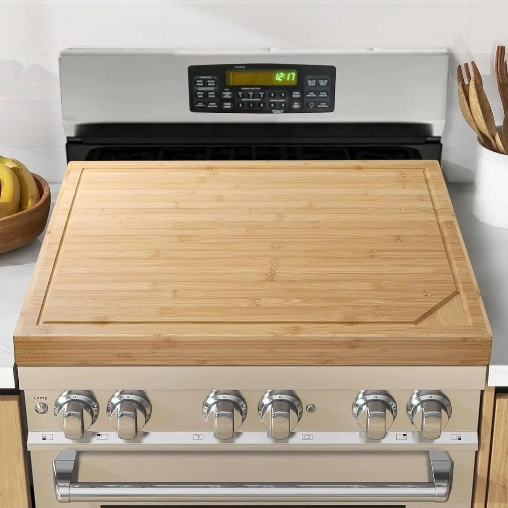 

Noodle Board Stove Cover - Bamboo Wood Top Covers or Electric and Gas Sink RV 30 inL x 22 inW x 2.5 inTh Raised Cutting with Leg