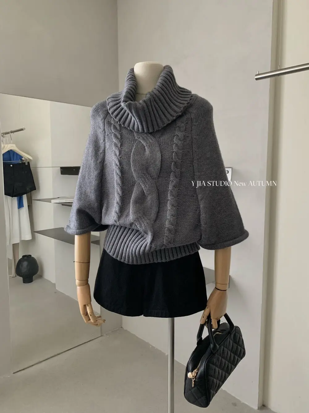 

Женская осенне-зимняя элегантная водолазка с витым узором, свитер-накидка с короткими рукавами, женский элегантный пуловер, свободный джемпер