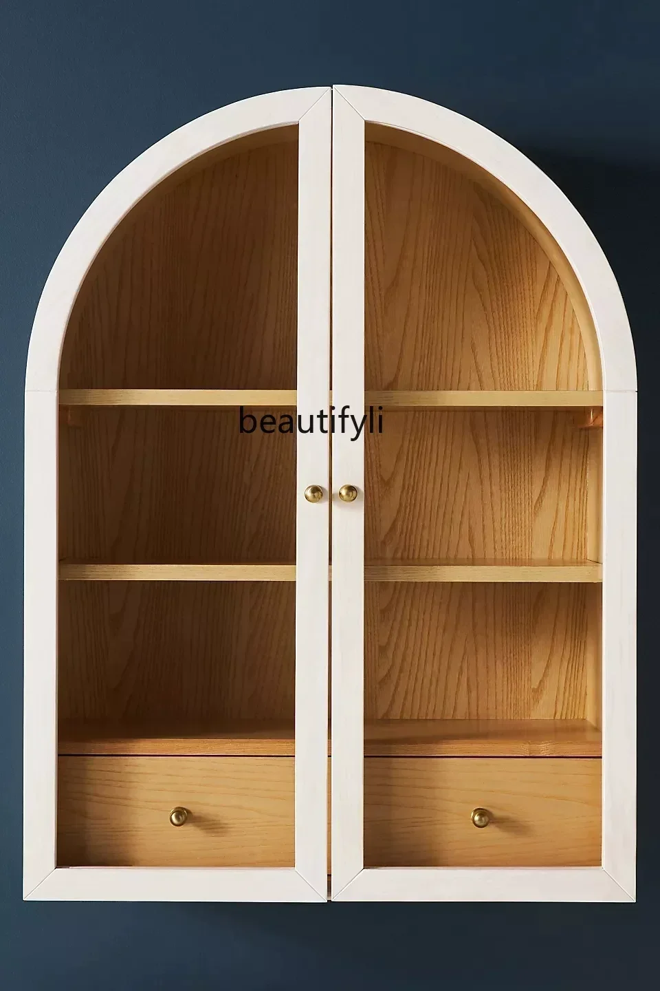 American solid wood arched wine cabinet French retro, Nordic glass, simple modern double door bookcase53