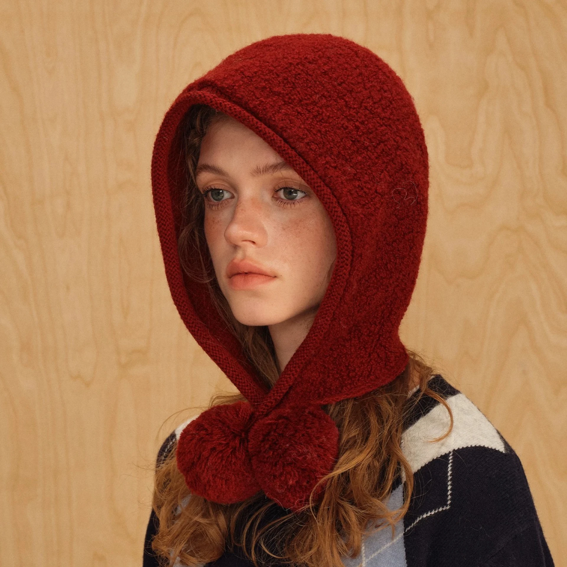 

Корейская вязаная шерстяная шапка-балаклава для женщин, зимняя теплая шапка-шарф с капюшоном на шнурке, цельная шапка с воротником на шее, шапка