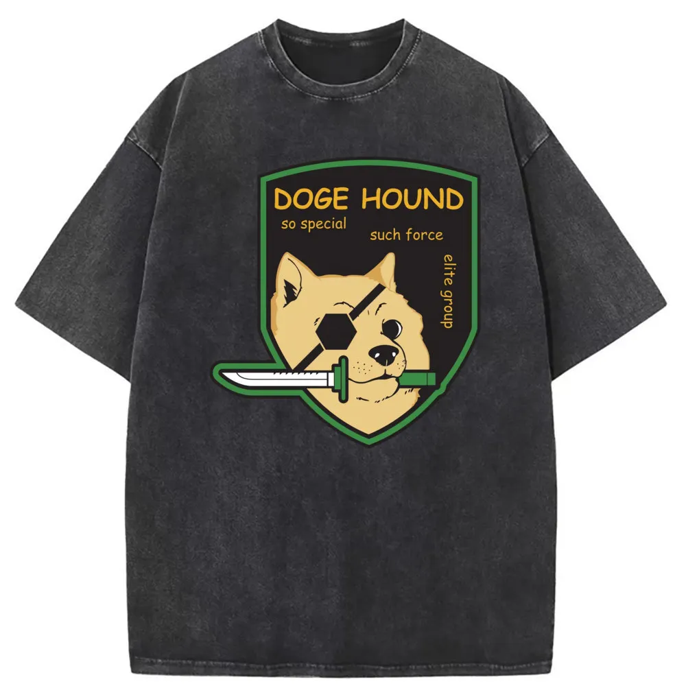 Doge Hound Funny Graphic T-shirts Dog Lover Gifts Long Sleeve Tee Shirt Men Vintage Cotton Printed Tshirts Washed Sweatshirts