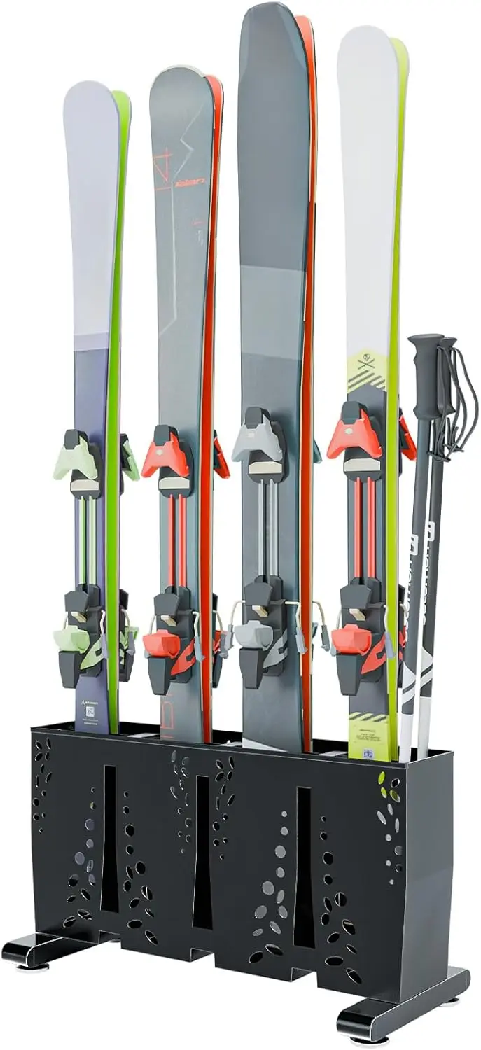 

Heavy Duty Steel Ski Storage Rack for Garage and Home, Holds 4 Pairs Freestanding Organizer