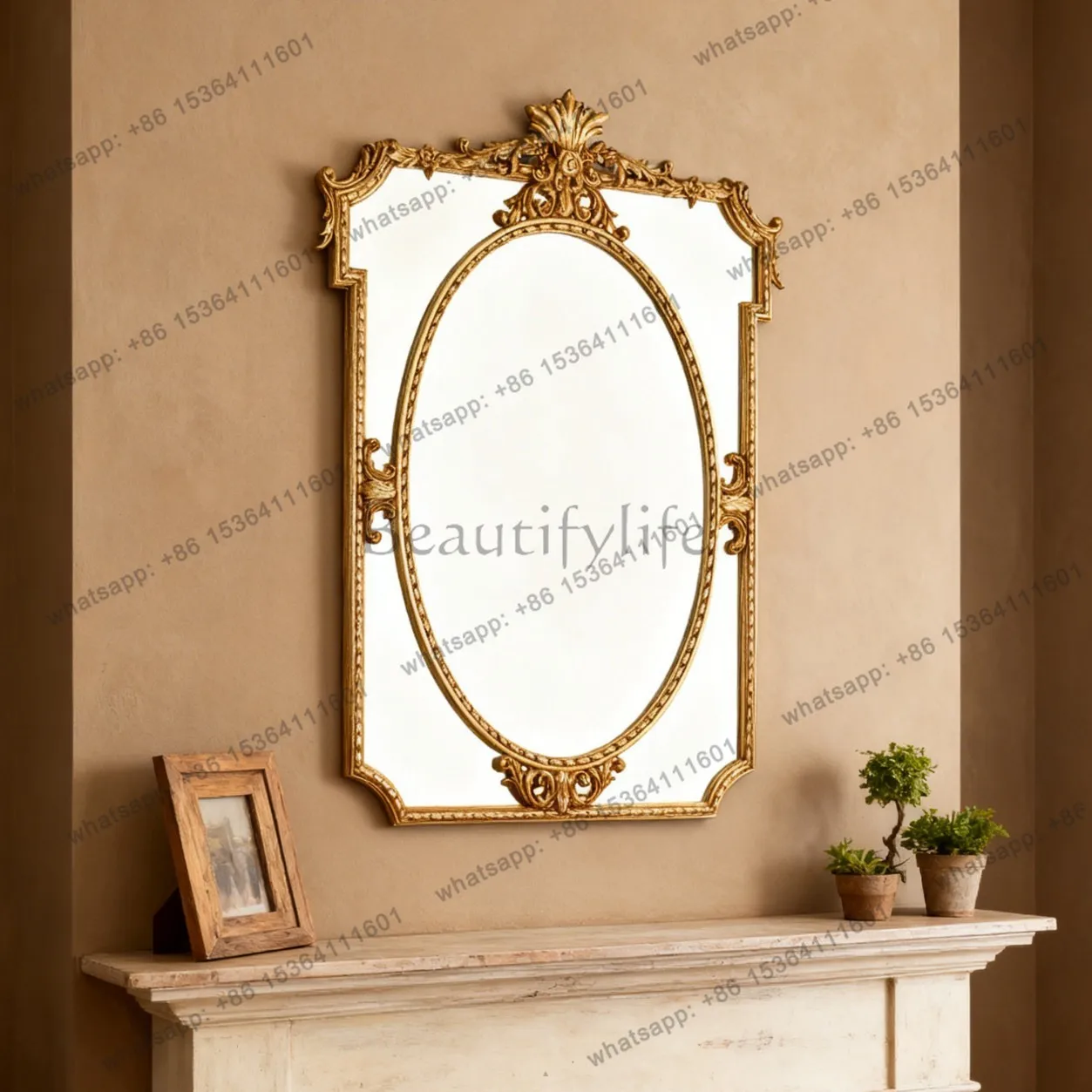 

yj9 French carved wall mounted porch mirror home European vintage fireplace decorative mirror angel carving