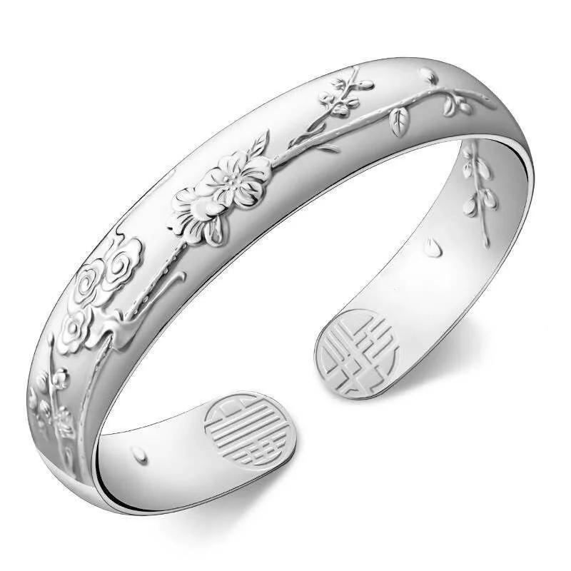 Luxury Silver Bangles Ladies Open S999 Silver Chain Domineering Couple Bracelet Girlfriend Valentine's Day Gift Bangle
