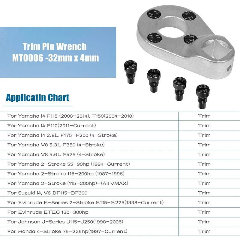 Outboard Trim/Tilt Pin Wrench MT0006-32mm X 4mm Fit All SHOWA Manufactured Trim/Tilt Units for Yamaha , Honda, Evinrude ,Boats