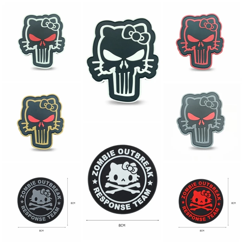 PVC Personalized Creative Badge Tactical Hello Kitty Punisher Skull Morale Hook and Loop Patch Armband Outdoor Backpack Sticker