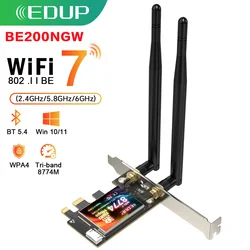 Edup-placa de rede 8774mbps, wifi 7, bluetooth 5.4, 2.4/5/6ghz, adaptador sem fio be200 pcie, melhor que ax210 6e