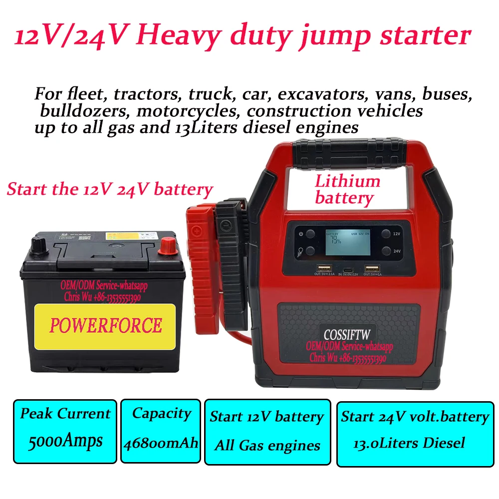 COSSIFTW Car Jump Starter 5000A Peak Battery Pack  468000mAh for 12V&24V vehicle  Medium Large Trucks  Excavator