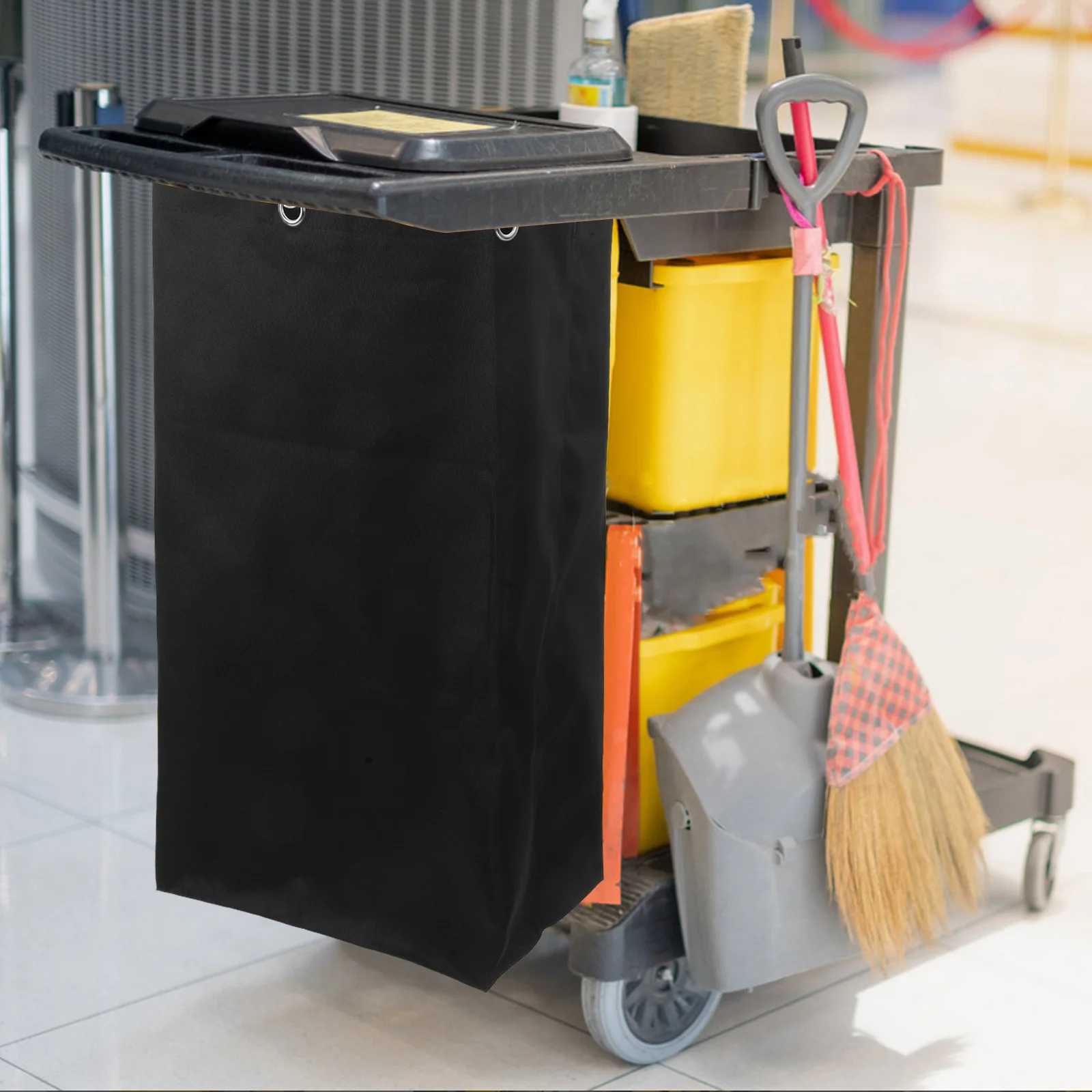 

Utility Cart Side Bag Large Capacity Janitorial Supply Organizer Durable Oxford Cloth Waterproof Surface Easy Maintenance Metal
