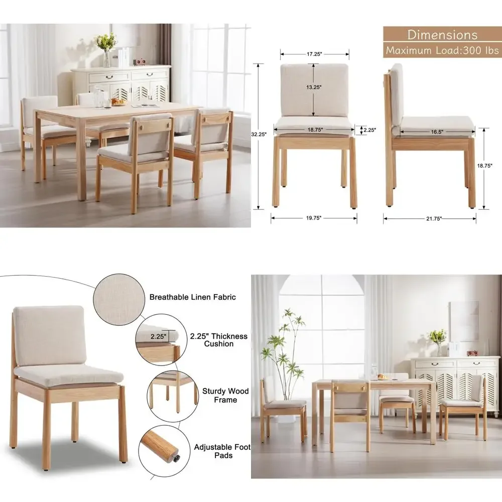 مجموعة من 4 كراسي طعام منجدة حديثة، وكراسي خشبية من القماش لغرفة الطعام، وكراسي جانبية للمطبخ بدون ذراع مع إزالة