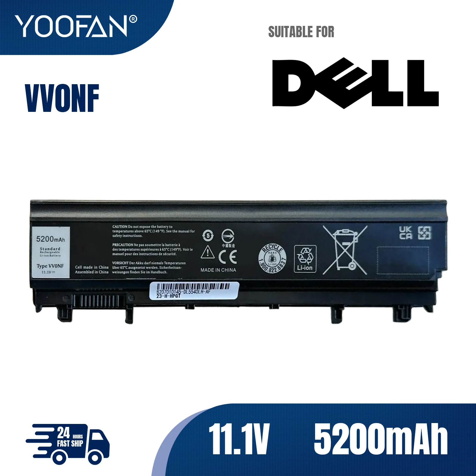 

YOOFAN VV0NF Laptop Battery for DELL Latitude E5440 E5540 Series VJXMC N5YH9 0K8HC 7W6K0 FT6D9 11.1V 5200MAH