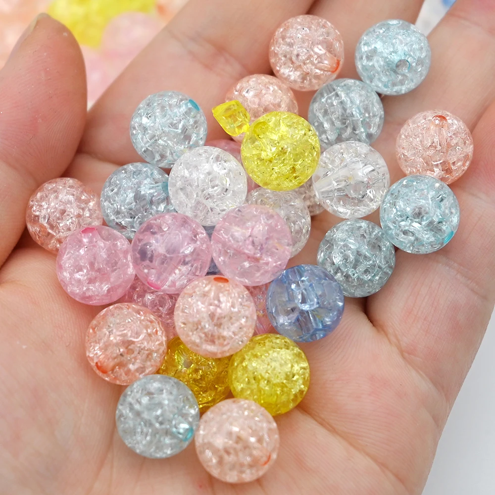 8-16mm Mixed Cracked Acrylic Round Beads Loose Spacer Beads For Jewelry Making Diy Needlework Charm Bracelet Necklace 10-100pcs