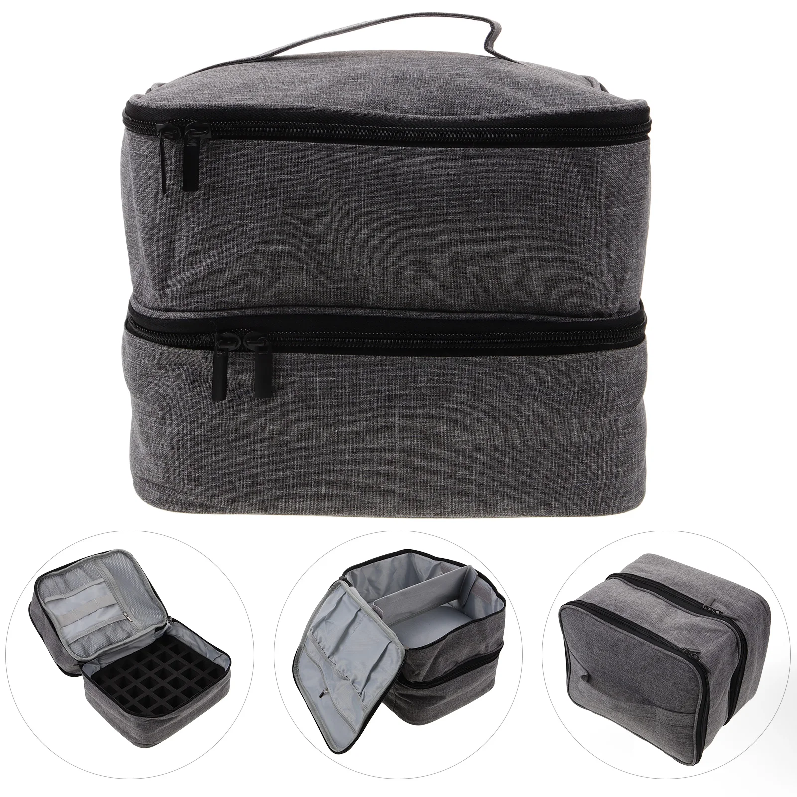 

Double Layer Nail Polish ganizer Case Large Capacity Portable Essential Oil Bottle Holder Storage Bag Gray Color