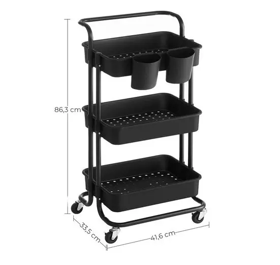 SONGMICS serving trolley plastic storage hand fan side cart