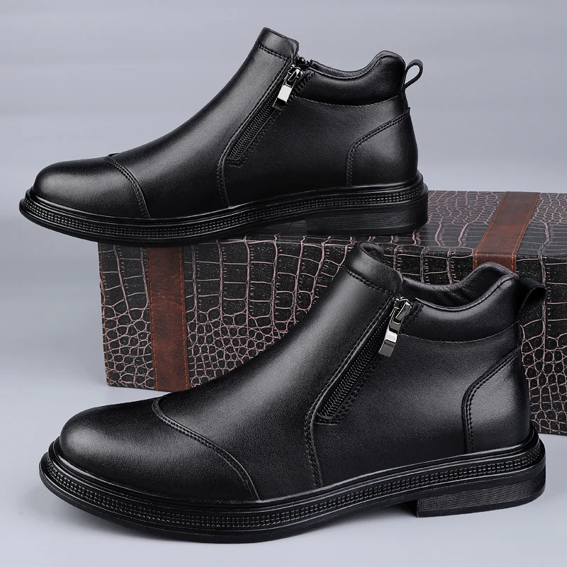 Stivali da lavoro da uomo con suola spessa autunno inverno, comodi, caldi, morbidi, resistenti al freddo, con cerniera, stivali da uomo con altezza crescente