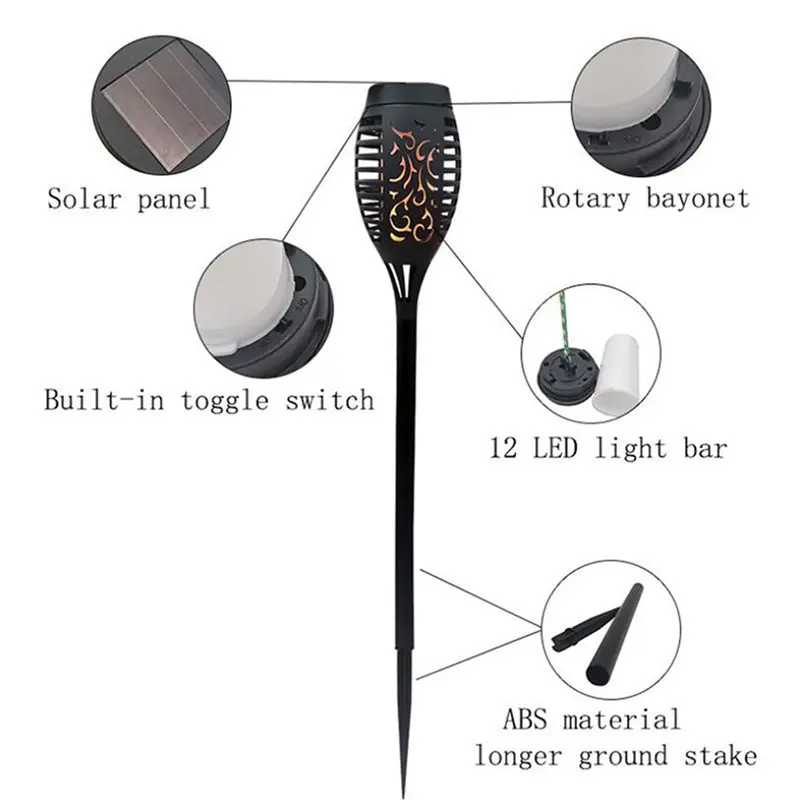 A96I-8 Pcs LED Solar Flame Light Lamp Flickering Waterproof Garden Decoration Landscape Lawn Lamp Path Lighting Torch Outdoor