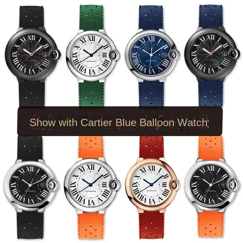 حزام ساعة مطاطي من السيليكون لكارتييه بالون بلو WSBB تصميم محدب أسود للرجال حزام بديل متين