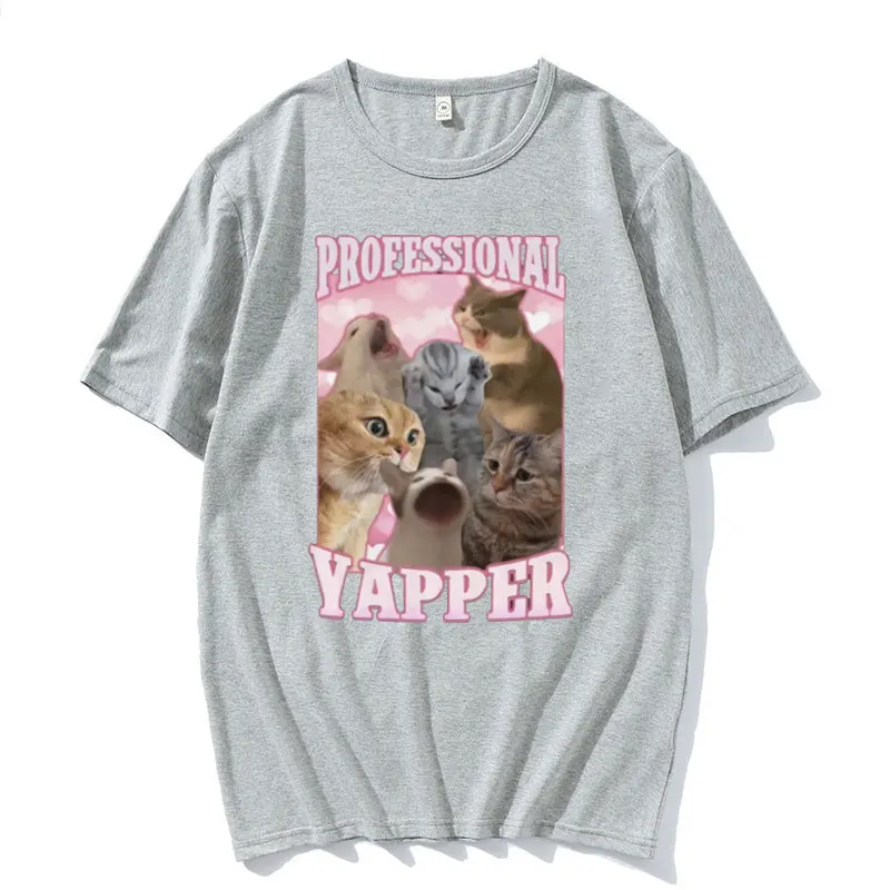 2025 Professional Yapper Funny Tshirt Cute Kawaii Screaming Cat Meme Graphic T-shirt Men Women Short Sleeve T Shirt Tops Summer