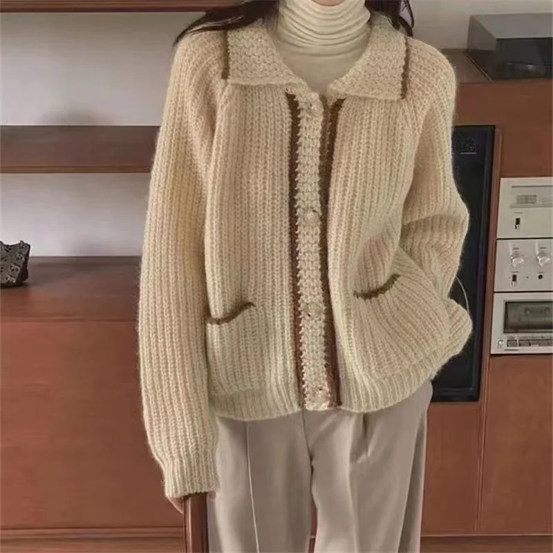 

Autumn Short Knitted Cardigan Sweater for Women 2023 Autumn New Fashionable Gentle Loose Outerwear Autumn Sweater Coat for Women