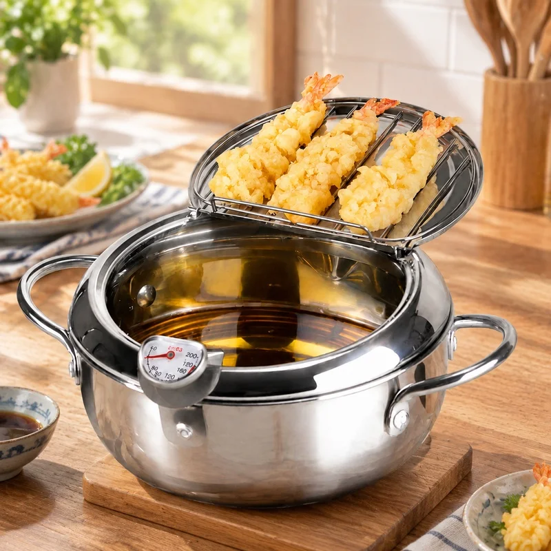 Durable Stainless Steel Frying Pan Thermometer with Cover for Precise Oil Heat Monitoring in Home Cooking