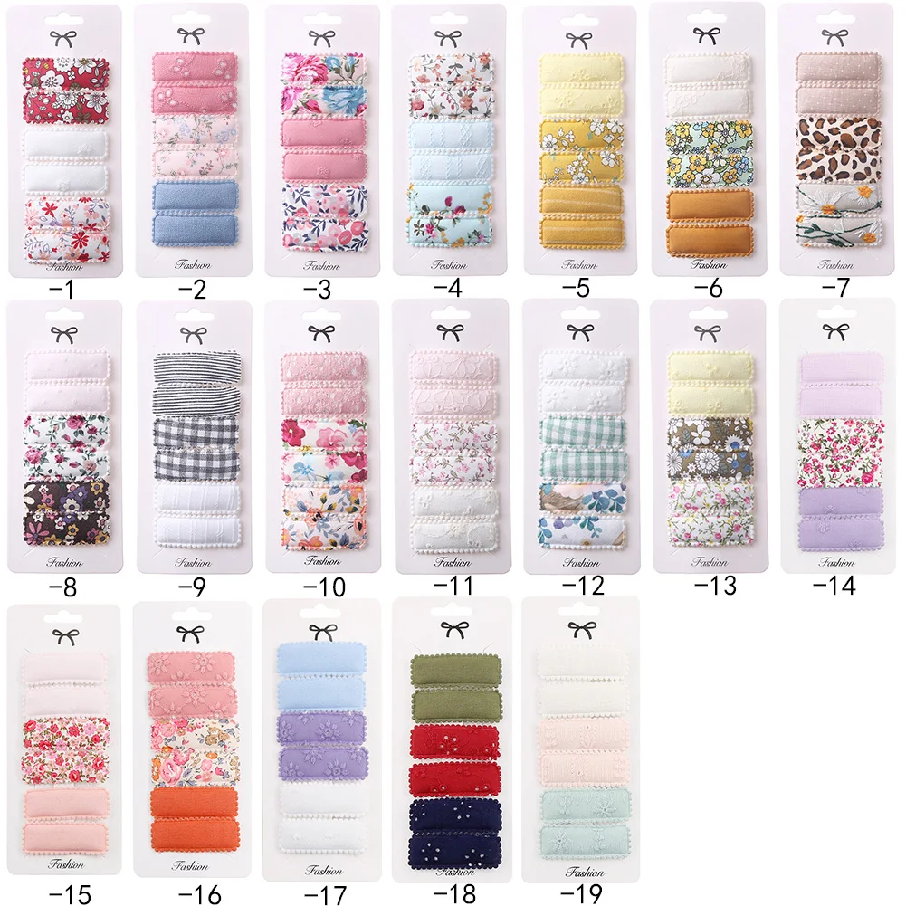 6Pcs/Set Fabric BB Barrettes Square Flower Print Snap Hair Clip for Baby Girl Infant Lace Embroidery Hairpins Handmade Hairbow