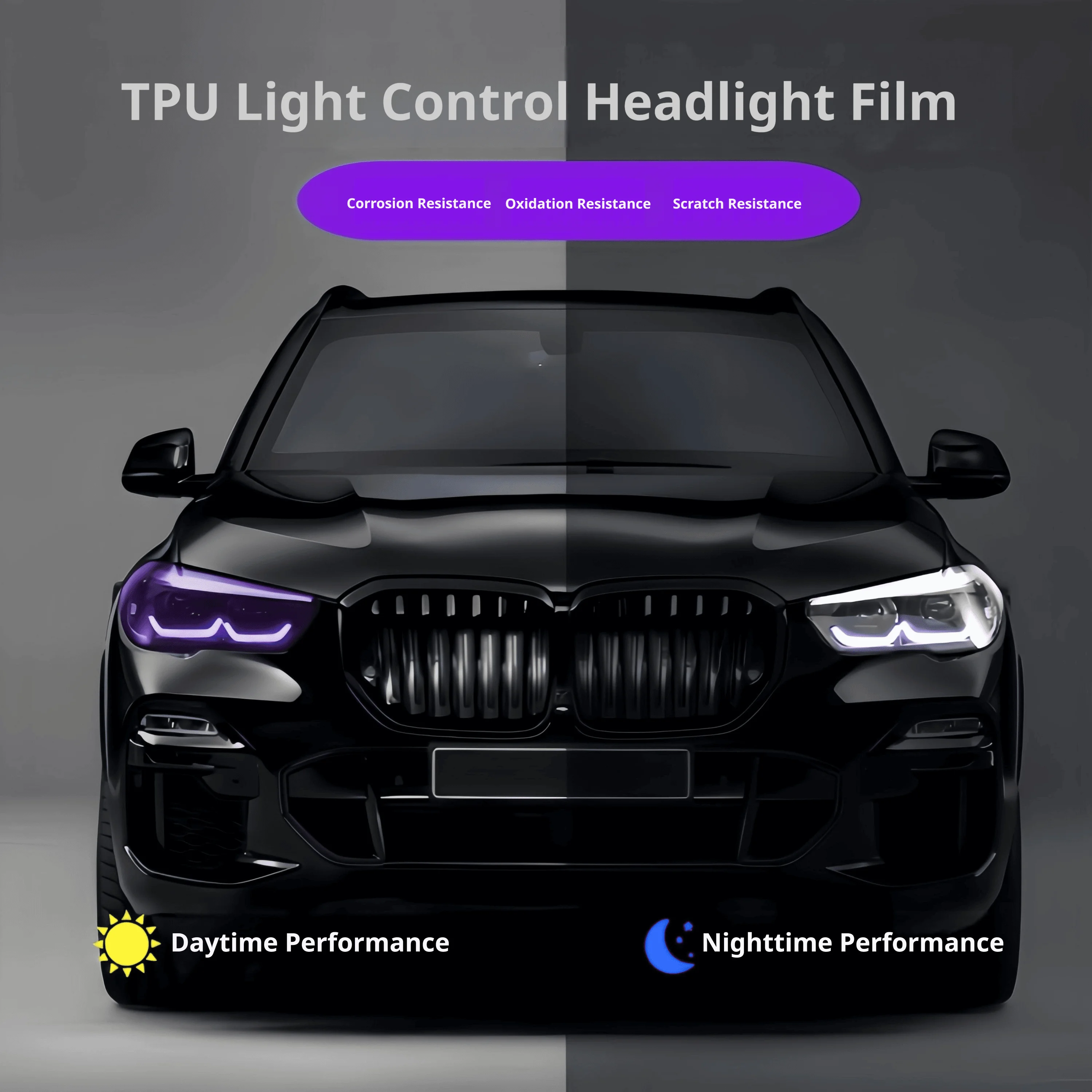 TPU Car Headlight Film UV Activated Headlight Film Transparent To Black Photochromic Film Heat Self‑healing Headlight Film