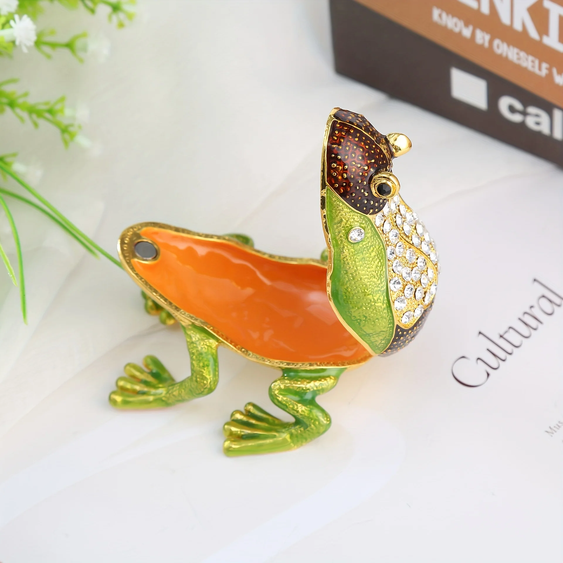 1Pcs Fashion Openable Green Bling Zircon Frog Enamel Jewelry Storage Box Cute Personality Home Living Room Crafts Ornaments