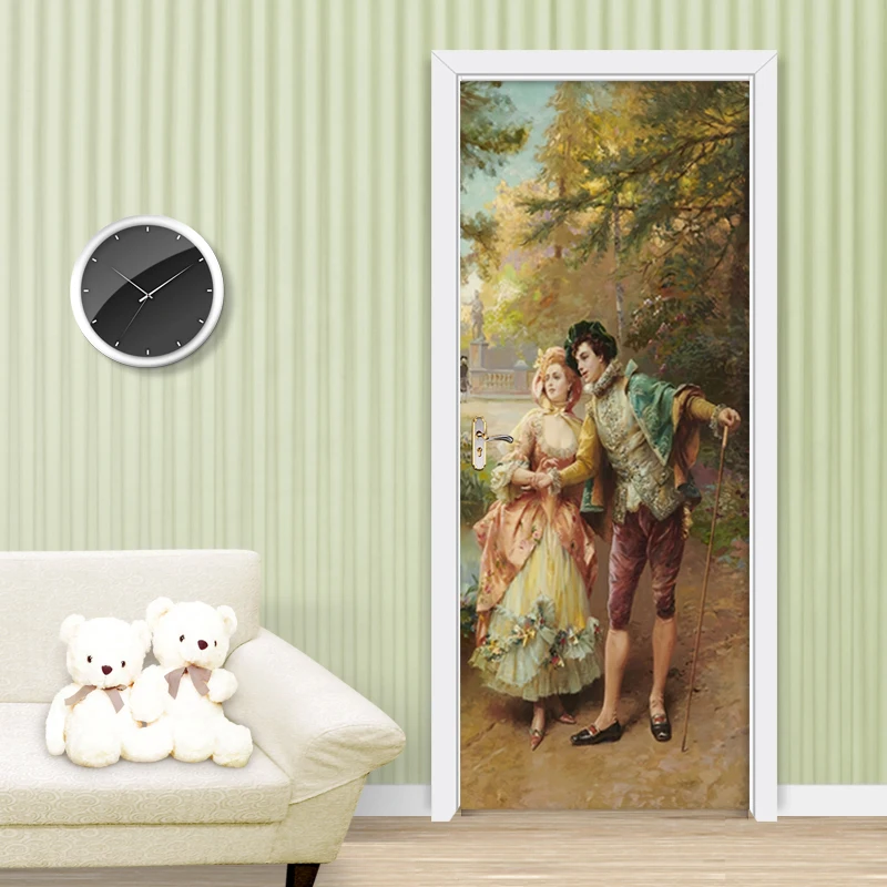 

PVC Self-Adhesive Waterproof Door Sticker European Style British Oil Painting Character Couple Wallpaper Living Room Door Poster