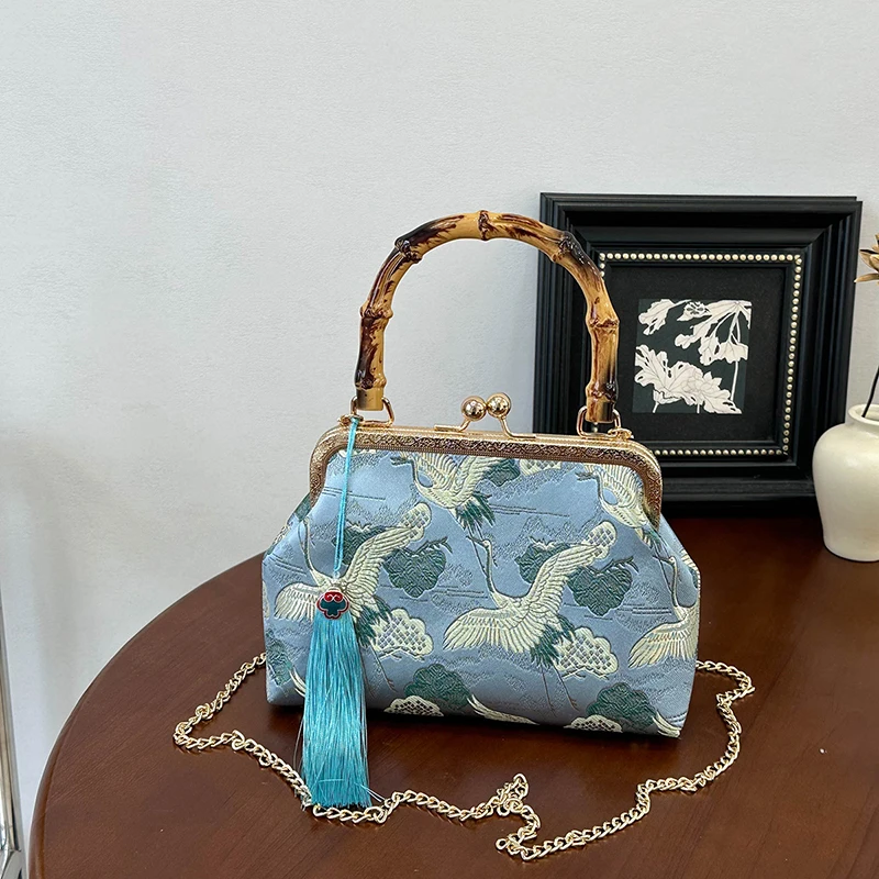 

Fashion Vintage Fringe Bag Small Shell Bags Chain Women Shoulder Crossbody Bag Crane Flying Women's Handbags Purses Embroidery